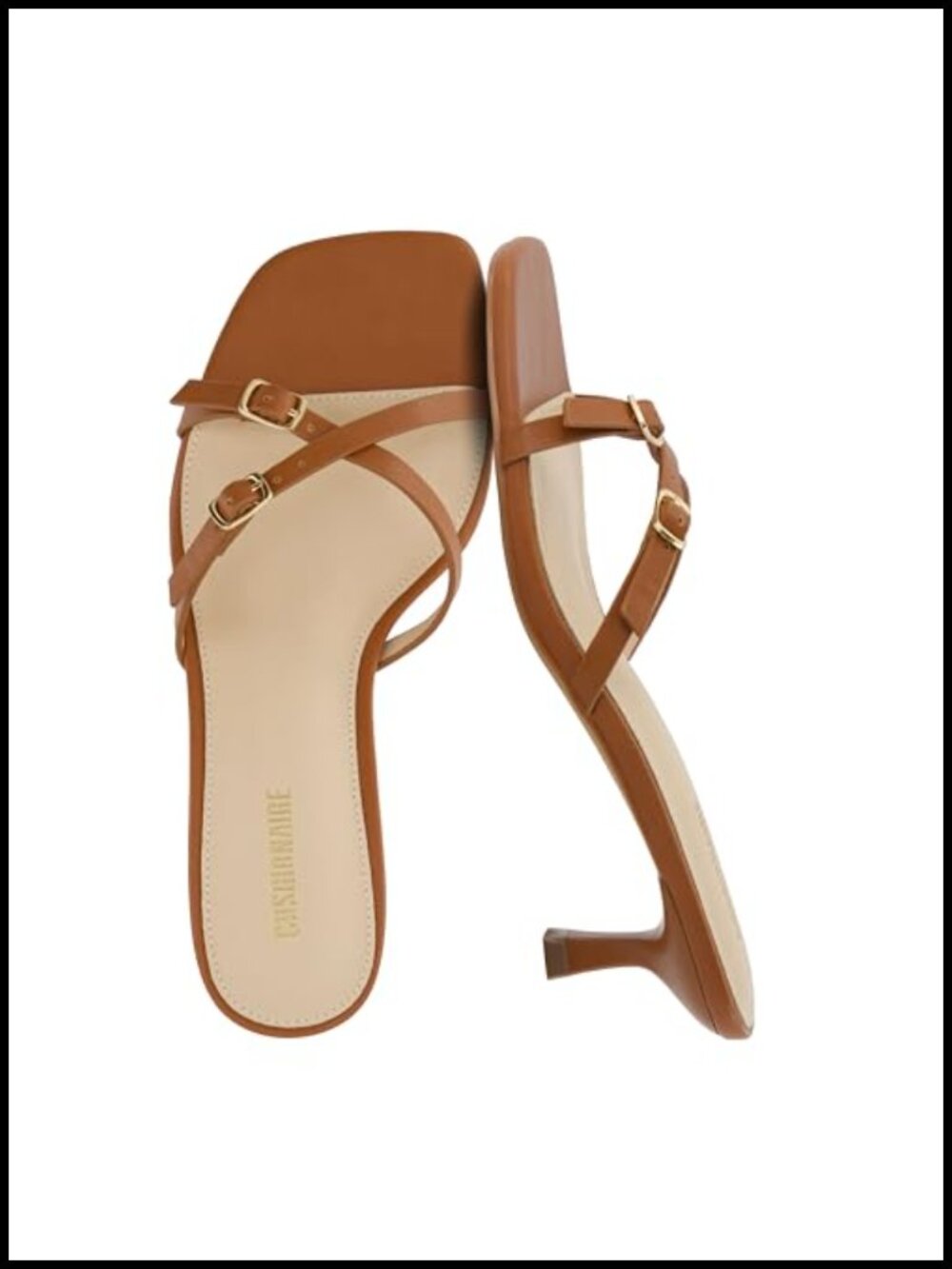 Strappy Heeled Sandals Women Kitten Heels Cushioned Footbed Slip On
